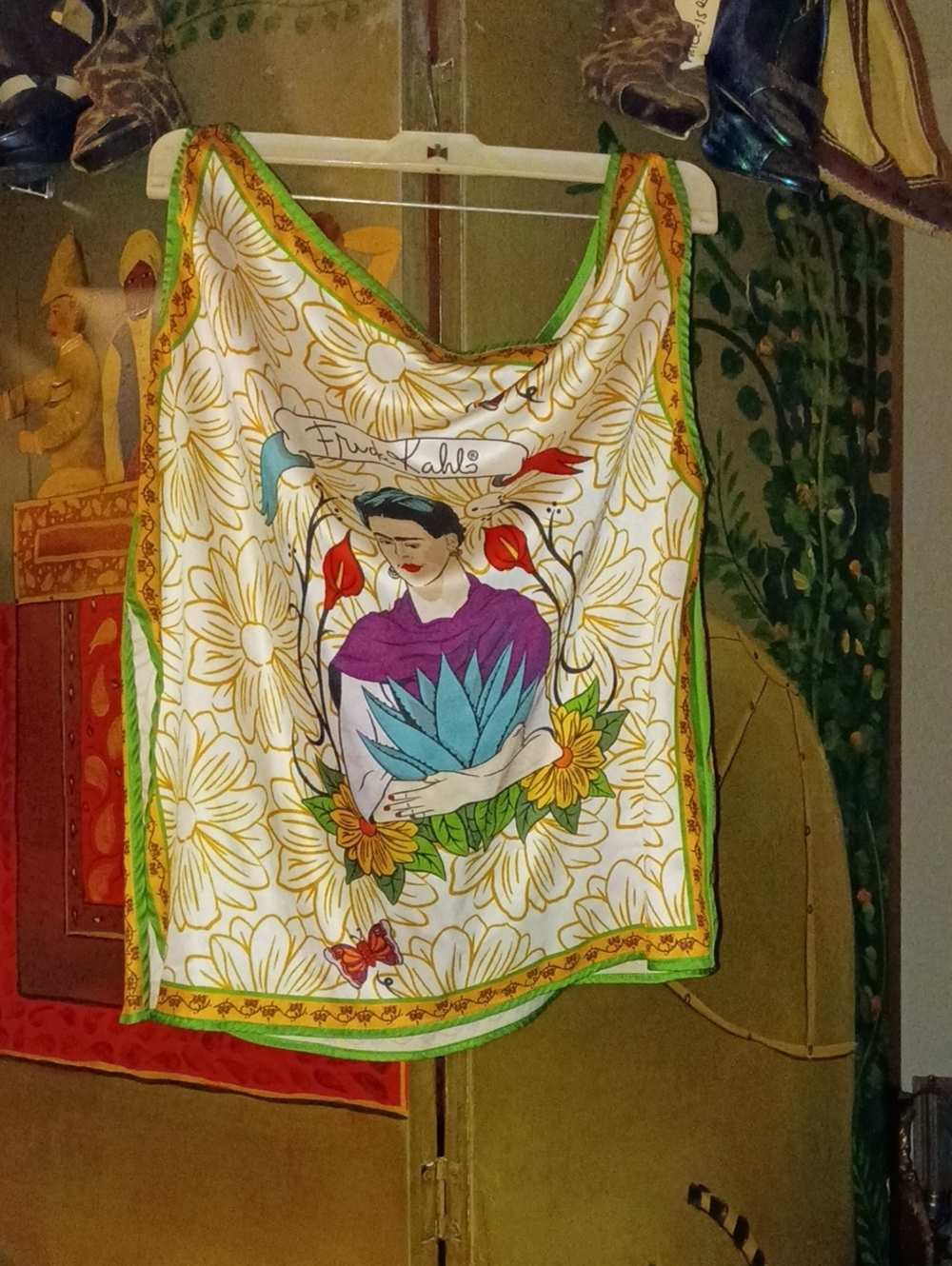 Frida Kahlo Floral Graphic Silk Tank - White, Yellow, Green, Purple